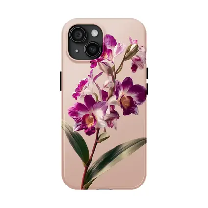 Purple Orchid Botanical Illustration Beige Background