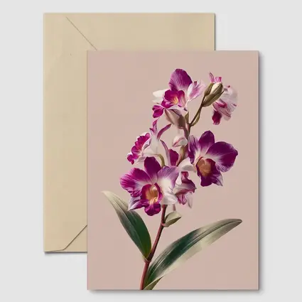 Purple Orchid Botanical Illustration Beige Background