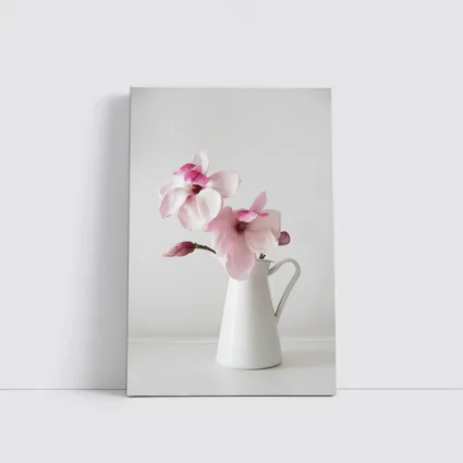 Pink Magnolia Flowers White Ceramic Pitcher