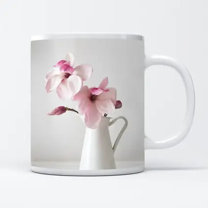 Pink Magnolia Flowers White Ceramic Pitcher