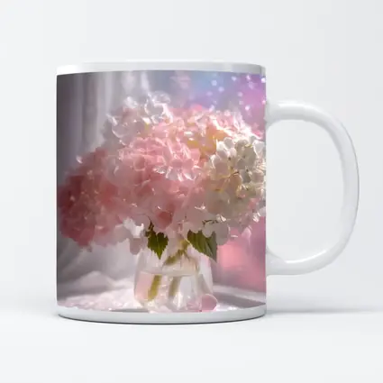 Pink White Hydrangeas Glass Vase Window Light