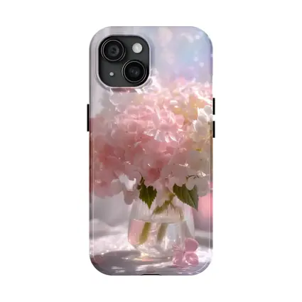 Pink White Hydrangeas Glass Vase Window Light