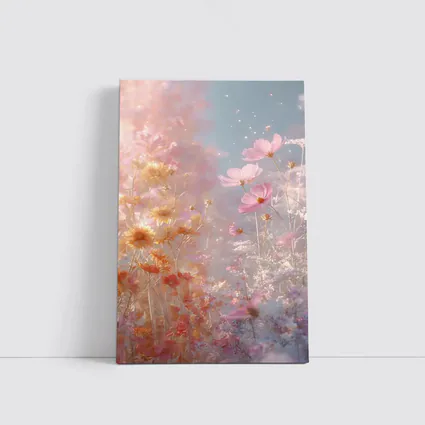 Pink Cosmos Flowers Dreamy Pastel Sky