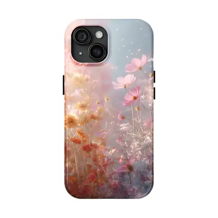 Pink Cosmos Flowers Dreamy Pastel Sky