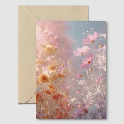Pink Cosmos Flowers Dreamy Pastel Sky