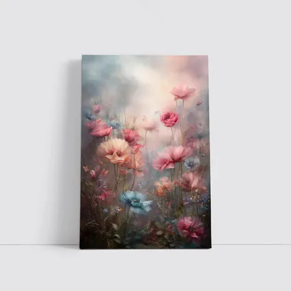 Pink Blue Poppies Dreamy Floral Garden Art