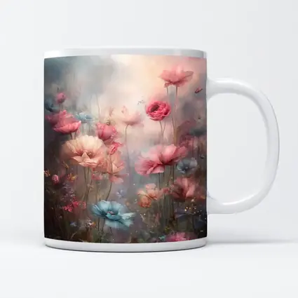 Pink Blue Poppies Dreamy Floral Garden Art