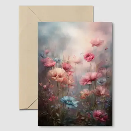 Pink Blue Poppies Dreamy Floral Garden Art