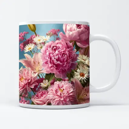 Pink Peonies Lilies Daisies Blue Sky