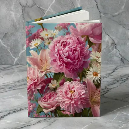 Pink Peonies Lilies Daisies Blue Sky