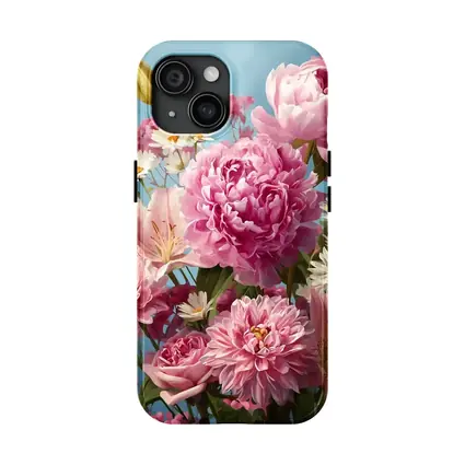 Pink Peonies Lilies Daisies Blue Sky