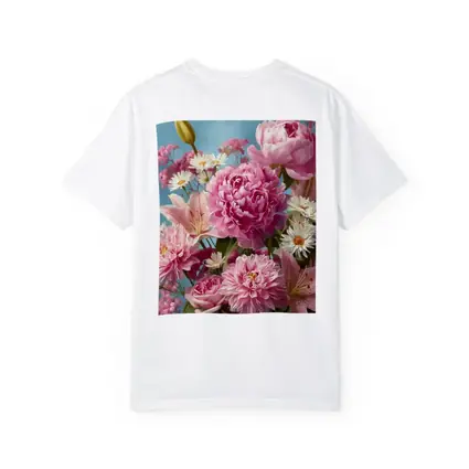Pink Peonies Lilies Daisies Blue Sky