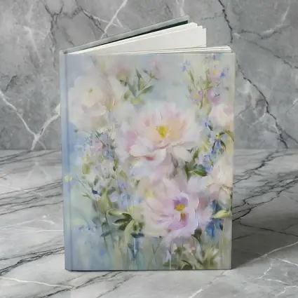 Soft Pink Peonies Blue Floral Painting