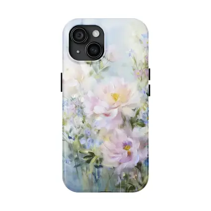 Soft Pink Peonies Blue Floral Painting