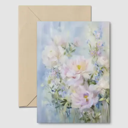 Soft Pink Peonies Blue Floral Painting