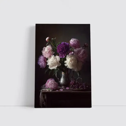 Pink Purple White Peonies Dark Still Life