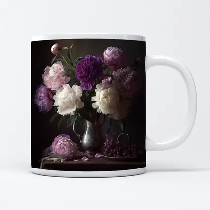 Pink Purple White Peonies Dark Still Life
