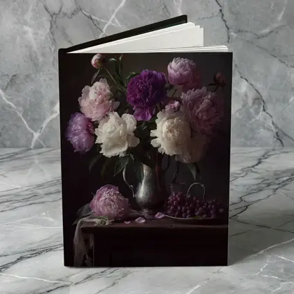 Pink Purple White Peonies Dark Still Life