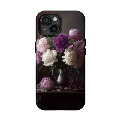Pink Purple White Peonies Dark Still Life