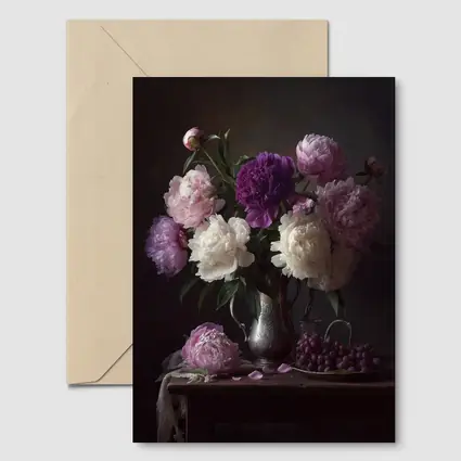 Pink Purple White Peonies Dark Still Life
