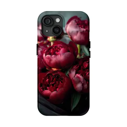 Dark Red Peonies Bouquet On Teal Background