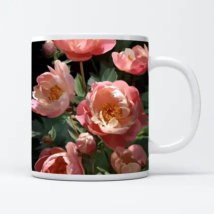 Pink Peonies Blooming in Dark Garden