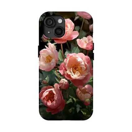 Pink Peonies Blooming in Dark Garden