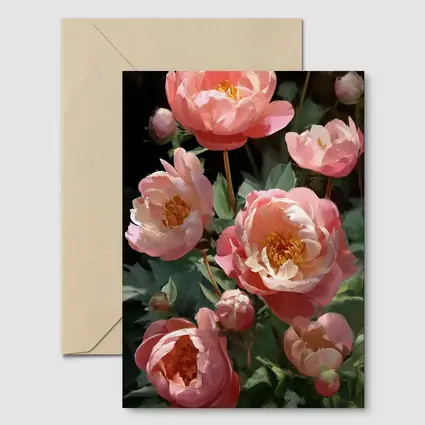 Pink Peonies Blooming in Dark Garden
