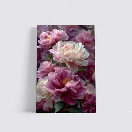 Pink and White Peony Flowers Bloom Art