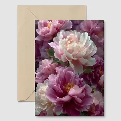 Pink and White Peony Flowers Bloom Art