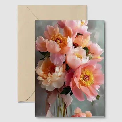 Pink Peony Bouquet In Glass Vase