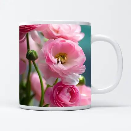 Pink Ranunculus Flowers Soft Blue Background