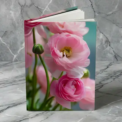 Pink Ranunculus Flowers Soft Blue Background