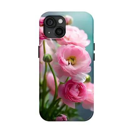 Pink Ranunculus Flowers Soft Blue Background