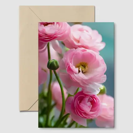 Pink Ranunculus Flowers Soft Blue Background