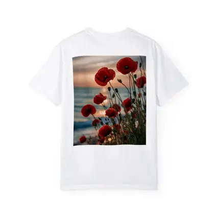 Red Poppies Blooming by Ocean Sunset