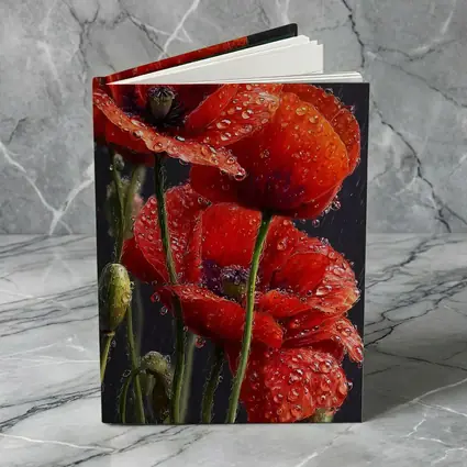 Red Poppies With Rain Drops Dark Background