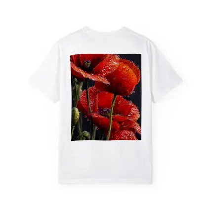 Red Poppies With Rain Drops Dark Background