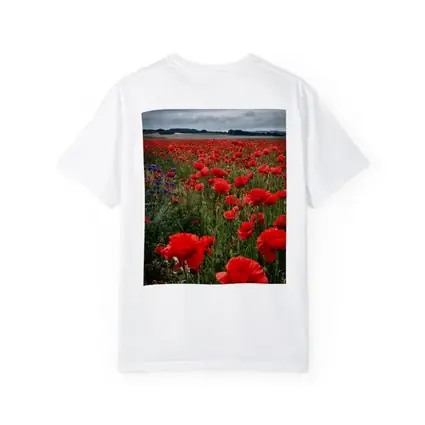 Red Poppies Field Under Cloudy Sky