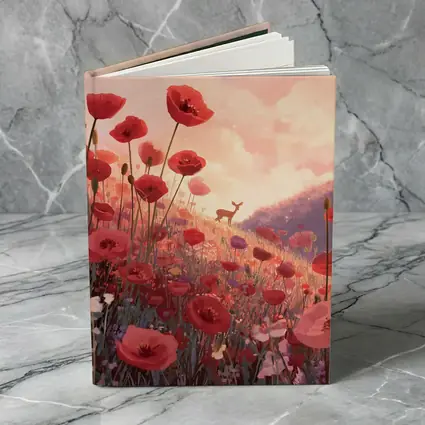 Red Poppies Field Deer Sunset Illustration