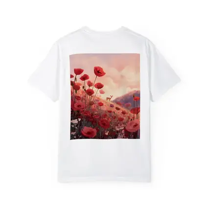 Red Poppies Field Deer Sunset Illustration