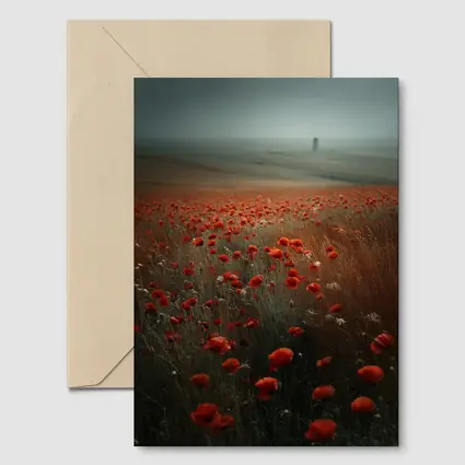 Red Poppies Field Misty Countryside Landscape