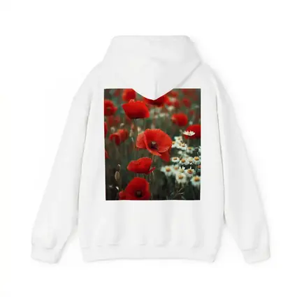 Red Poppies And Daisies Field Overcast Sky