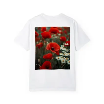 Red Poppies And Daisies Field Overcast Sky