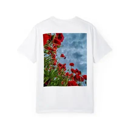 Red Poppies Field Against Cloudy Sky