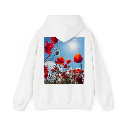 Red Poppies Field Against Sunny Blue Sky