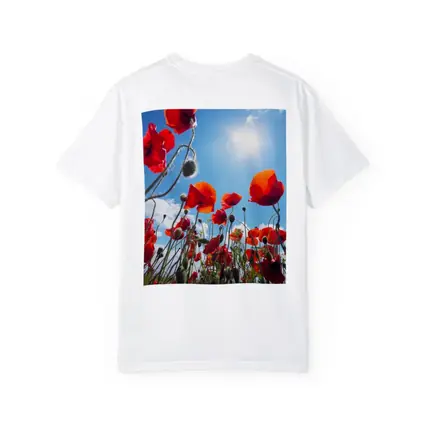 Red Poppies Field Against Sunny Blue Sky