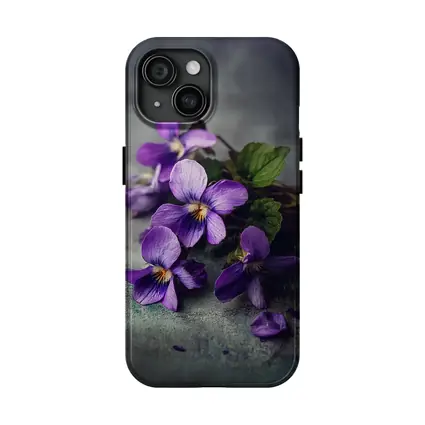 Purple Violet Flowers On Gray Background
