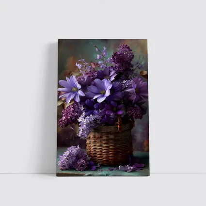 Purple Lilac Dahlias Wicker Basket Floral Arrangement