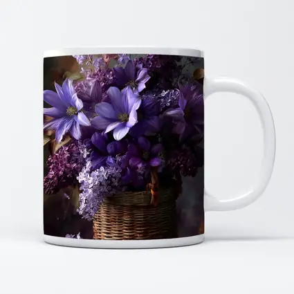 Purple Lilac Dahlias Wicker Basket Floral Arrangement
